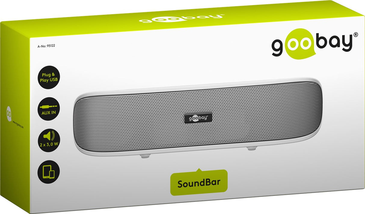 Goobay 95122 SoundBar Stereo-Lautsprecher mit Plug & Play und AUX-Eingang | weiß