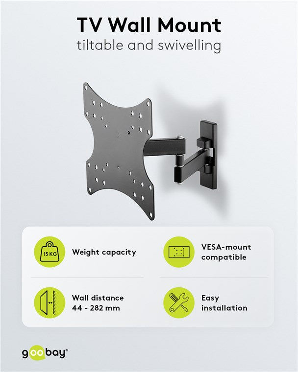 Goobay 49714 TV-Wandhalterung Basic FULLMOTION (S) für Fernseher von 23-Zoll bis 42-Zoll (58-107cm) | vollbewegliches Doppelarmgelenk (schwenkbar und neigbar) bis 15kg