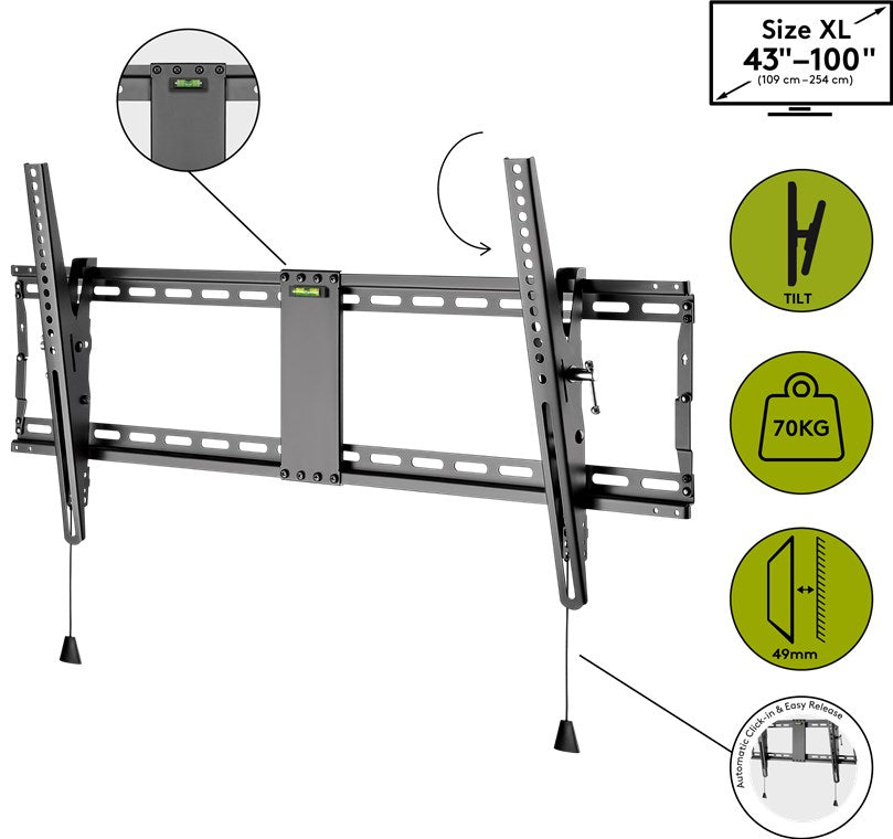 Goobay 49930 TV-Wandhalterung Pro TILT (XL) für Fernseher von 43-Zoll bis 100-Zoll (109-254 cm) | neigbar bis 70kg