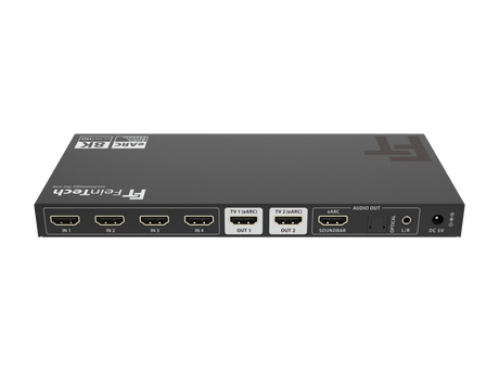 AX341 HDMI 2.1 eARC Splitter Switch 4 In 2 Out + Audio Extractor to eARC-Soundbar, Optical & AUX