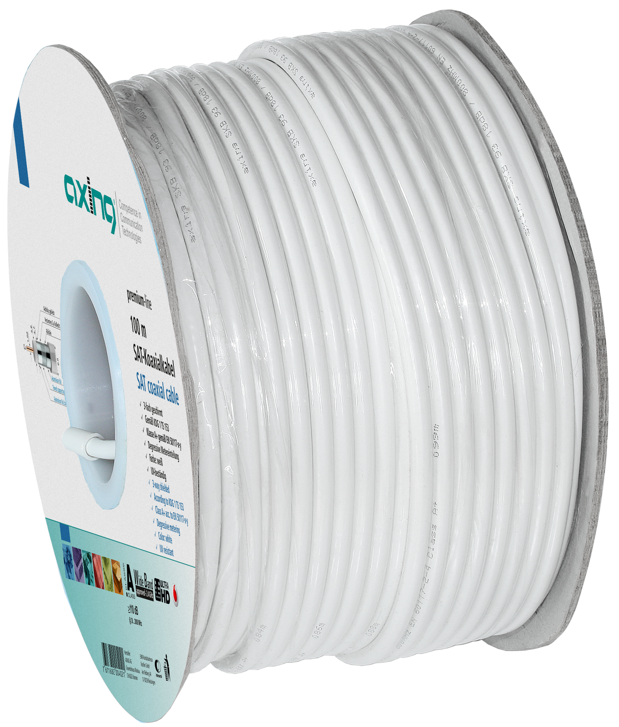 SKB 97-01 Flammwidriges. halogenfreies Koaxialkabel | 3-fach geschirmt | Vodafone Kabel Deutschland zugelassen | 100 m | weiss