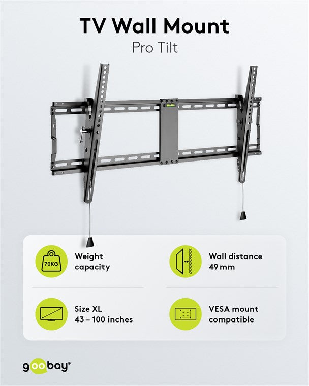 Goobay 49930 TV-Wandhalterung Pro TILT (XL) für Fernseher von 43-Zoll bis 100-Zoll (109-254 cm) | neigbar bis 70kg