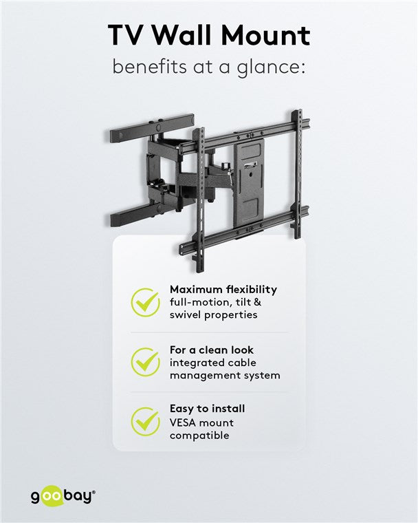 Goobay 49932 TV-Wandhalterung Pro FULLMOTION (L) für Fernseher von 37-Zoll bis 70-Zoll (94-178 cm) | vollbeweglich (schwenkbar und neigbar) bis 60kg