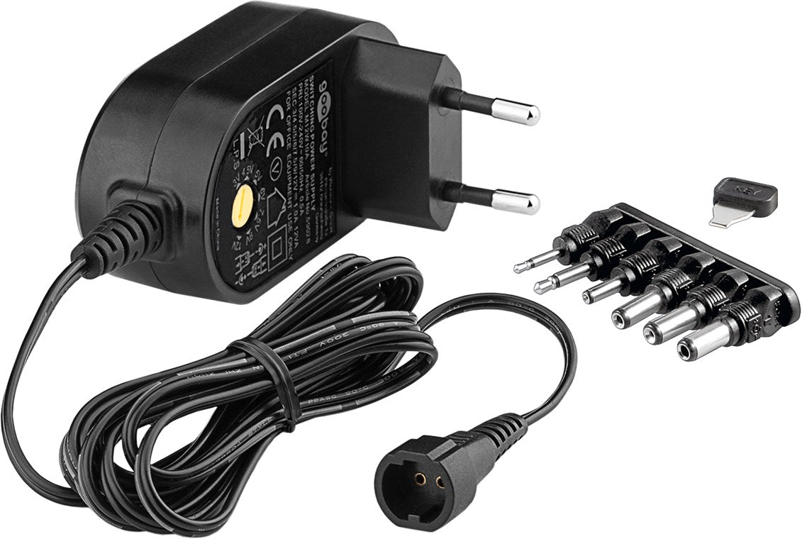 Goobay 59033 Universal-Netzteil 3 V - 12 V inkl. 6x DC-Adapter - max. 12 W und 1 A | Kabellänge 1.8 m