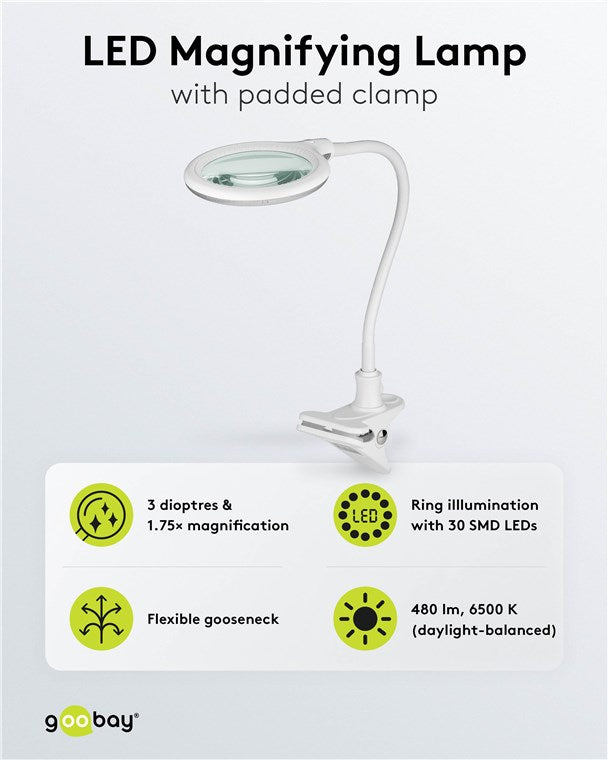 Goobay 60365 LED-Klemm-Lupenleuchte | 6W | 480 lm | Weiß