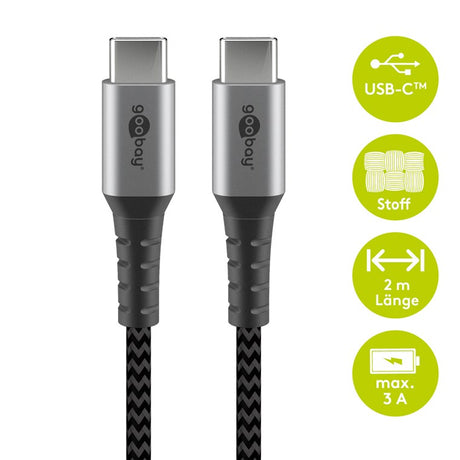 Goobay 49303 USB-C-auf-USB-C-Textilkabel mit Metallsteckern 2 m