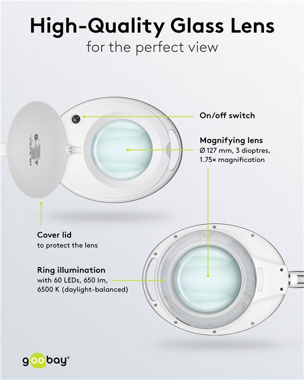 Goobay 60361 LED-Klemm-Lupenleuchte | 8W | 650 lm | Weiß